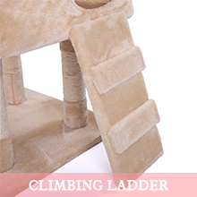 Coziwow 67″ Soft Flannel Covered Multi-Level Cat Tree Tower Condo House For Multiple Cats W/ 3 Perches, 2 Climbing Ladders, 4 Hanging Toys, Beige DM 20220527134445 007