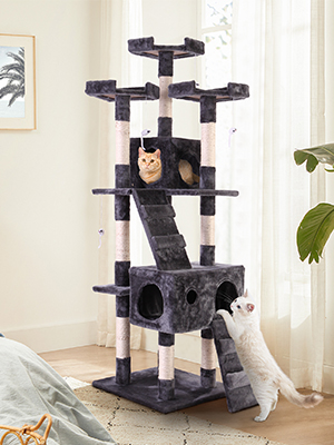 Coziwow 67″ Large Multi-Level Cat Tree Tower Kitty Play Activity Center W/ Climbing Ladders, Hanging Mouse Toy, 3 Perches, Gray DM 20220527161133 002