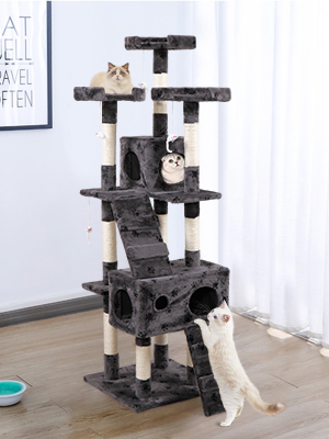 Coziwow 67" Multi-Level Cat Tree Tower Kitten Condo House with Scratching Posts, Grey with Paw Print DM 20220527165444 003 副本