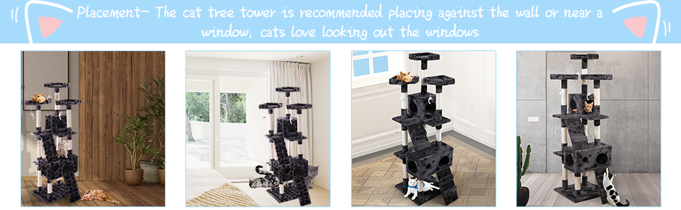 Multi-Level Cat Tree Tower Kitten Condo House with Scratching Posts, Grey with Paw Print DM 20220527165444 010 1