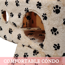 Coziwow 67" High Multi-Level Cat Tree Tower Condo Play House w/ 2 Rooms and Scratching Posts, Cream Color with Paws DM 20220530110557 004