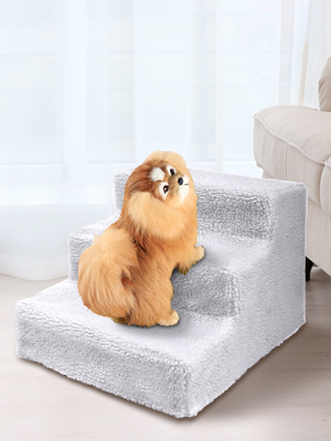 Coziwow Luxury Sturdy 3-Step Portable Dog Stair Helper for Small Pets, with Machine Washable Cover, PP Material, White DM 20220530132416 002