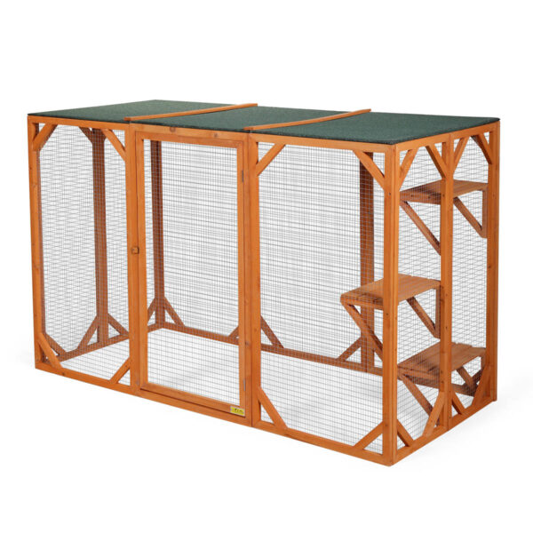 Rustic Wooden Outdoor Cat Pet Enclosure Cage Playpen Kennel with 3 Platforms DM 20220530132706 001
