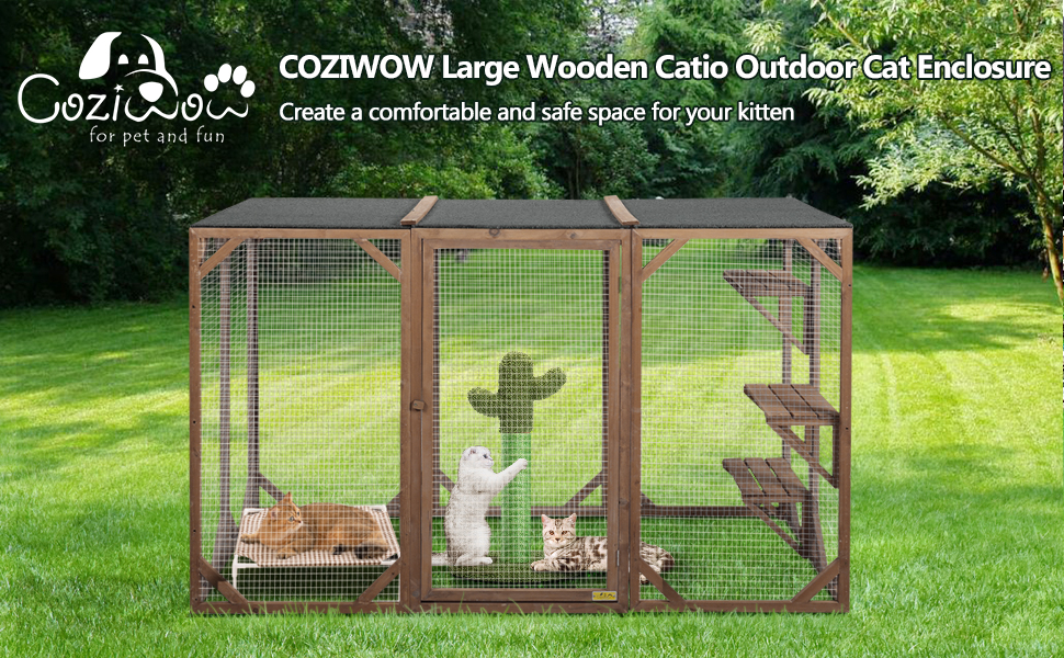 Large Wooden Catio Outdoor Cat Enclosure Pet Playhouse Playpen DM 20220530141746 001