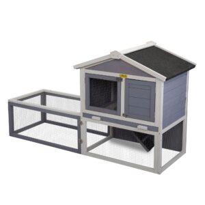 Coziwow 61"L Wooden 2 Story Rabbit Hutch With Easy Cleaning Tray, Gray DM 20220530154953 001 Hamster Cage
