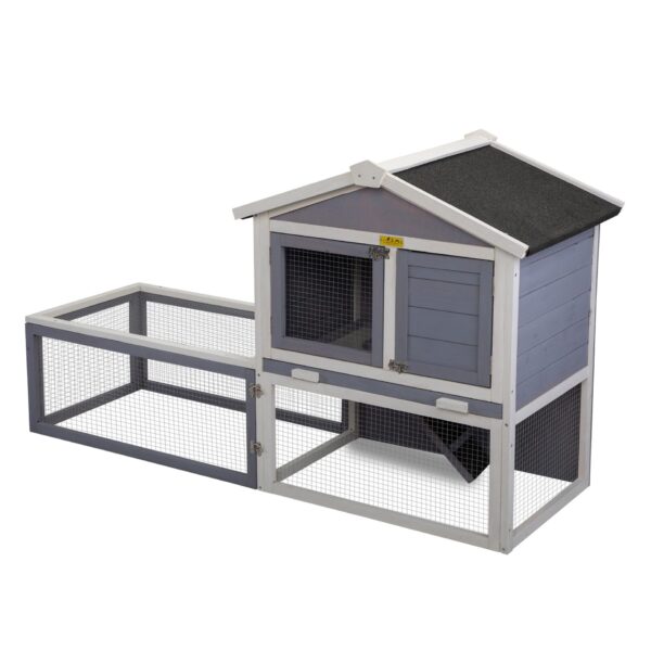 Coziwow Wooden 2 Story Rabbit Hutch Hamster Cage with Asphalt Top, 3 Lockable Door and Ventilated Mesh Wall DM 20220530154953 001