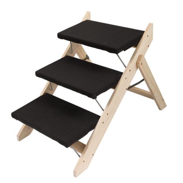 Three-Step Portable Pet Step Dual-use, Foldable Stair and House Dog Stair Cover Black Carpet Steps DM 20220531135228 001