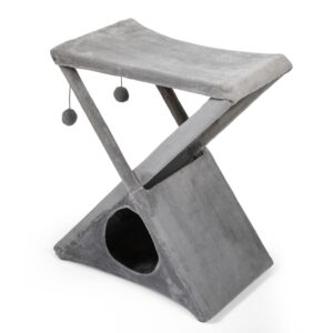 Coziwow 26" X-Frame Foldable Cat Tower Tree Climber, Double-Deck Pet House Bed with Scratcher, Gray DM 20220531140903 001