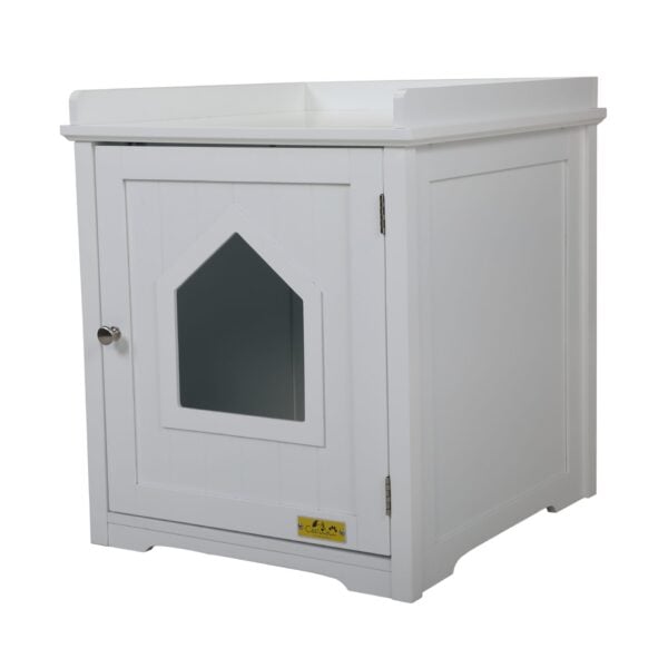 Cat House Hidden Litter Box Furniture w/ Apron Top, Cat Home Nightstand w/ Cat Hole, White DM 20220531143156 001