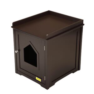 Coziwow Hideable Cat Litter Box W/ Apron Top, Cat House Nightstand W/ Cat Hole, Brown DM 20220531144606 001