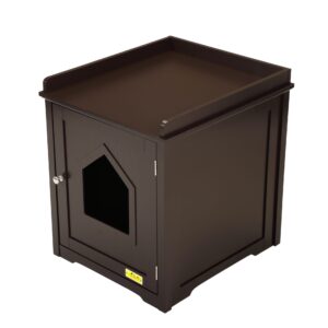 Coziwow Hideable Cat Litter Box W/ Apron Top, Cat House Nightstand W/ Cat Hole, Brown DM 20220531144606 001 Cat Litter Box