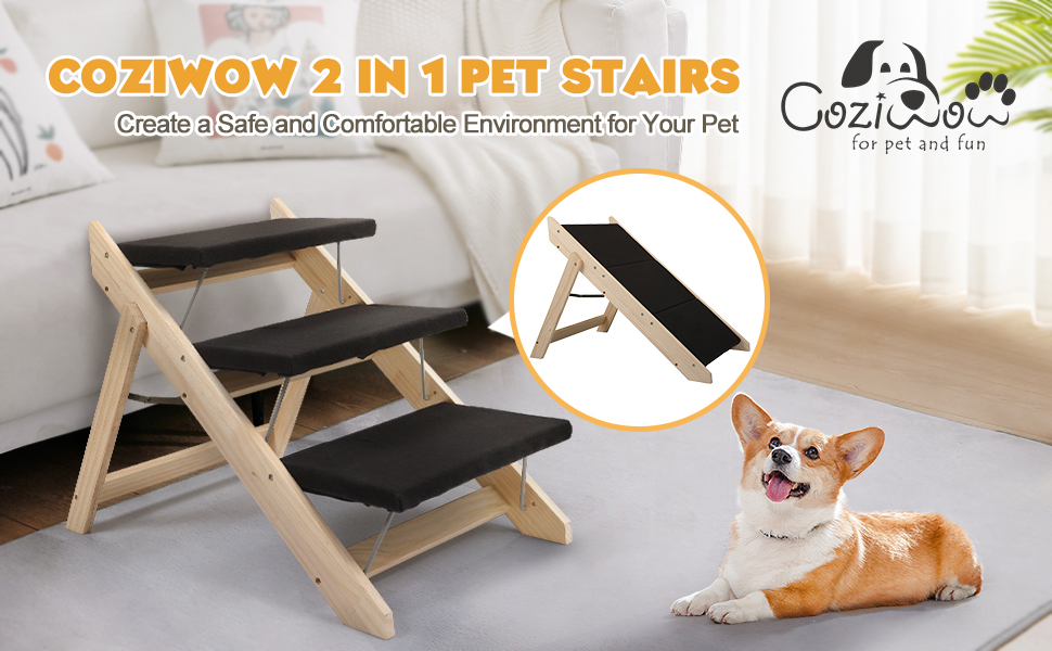 Three-Step Portable Pet Step Dual-use, Foldable Stair and House Dog Stair Cover Black Carpet Steps DM 20220531160913 001