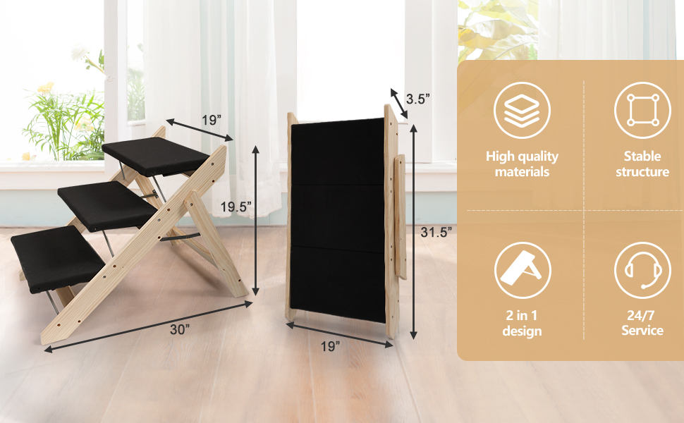 Three-Step Portable Pet Step Dual-use, Foldable Stair and House Dog Stair Cover Black Carpet Steps DM 20220531160935 001