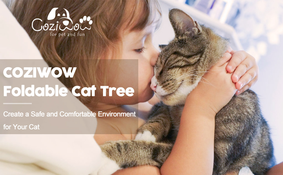 Coziwow 26" X-Frame Foldable Cat Tower Tree Climber, Double-Deck Pet House Bed with Scratcher, Gray DM 20220531162343 001