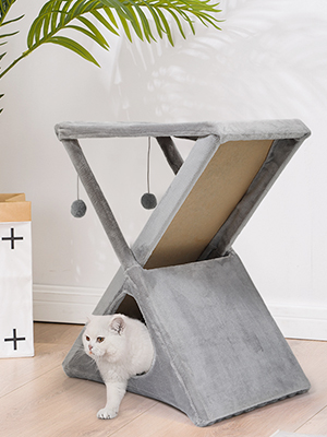 Coziwow 26" X-Frame Foldable Cat Tower Tree Climber, Double-Deck Pet House Bed with Scratcher, Gray DM 20220531162346 001