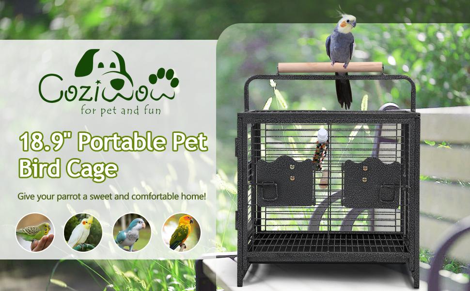 Coziwow 18.9 Inch Portable Travel Parrot Bird Cages With Slide-Out Tray And Mesh Panel DM 20220531165748 001