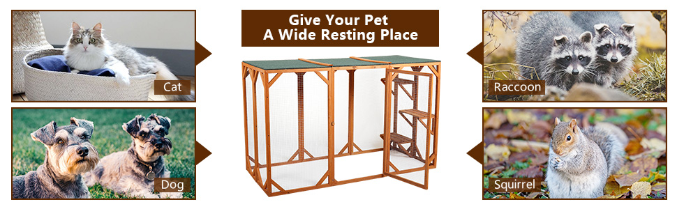 Rustic Wooden Outdoor Cat Pet Enclosure Cage Playpen Kennel with 3 Platforms DM 20220606133911 001