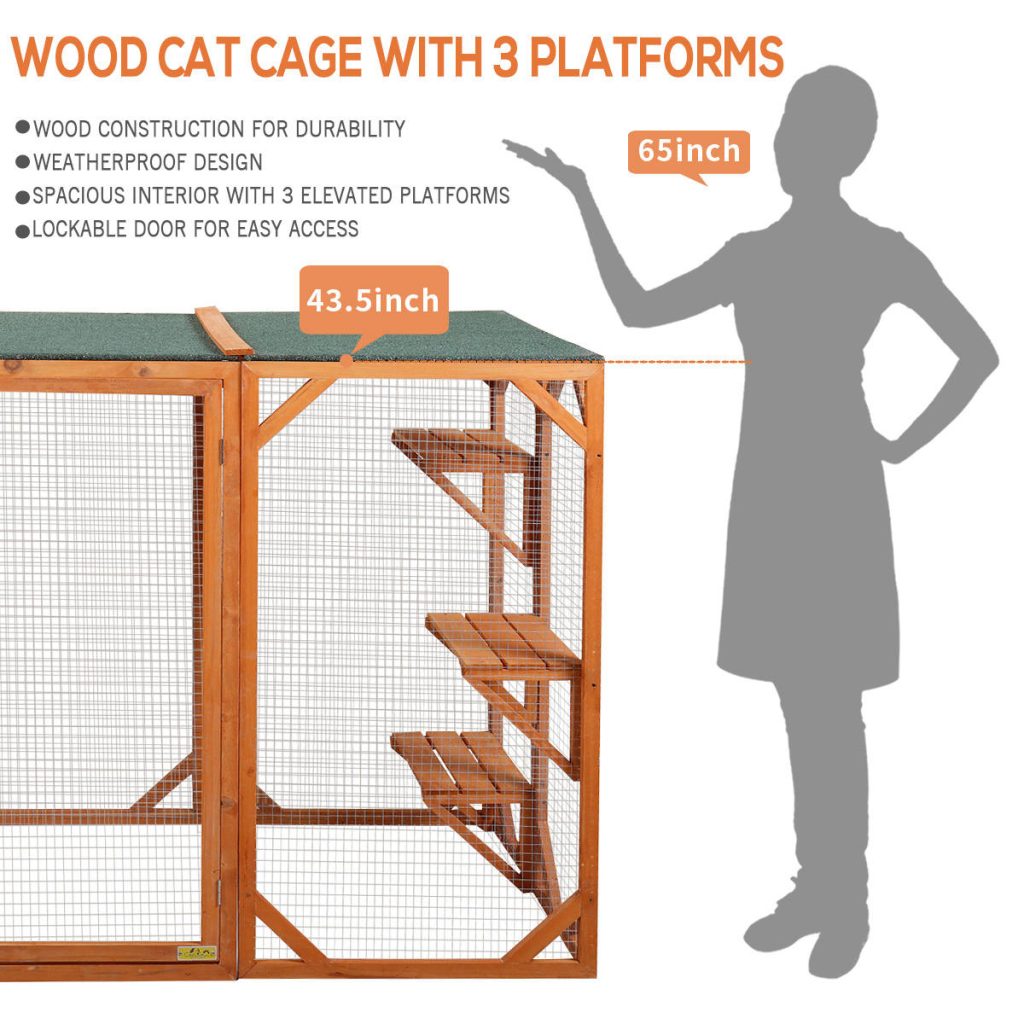 Rustic Wooden Outdoor Cat Pet Enclosure Cage Playpen Kennel with 3 Platforms DM 20220606133914 001