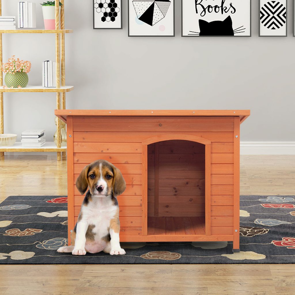 Coziwow Medium Outdoor Deluxe Slant-Roofed Wood Dog House, Nature Color Dog Pet Shelter Kennel with Open Entrance DM 20220606155223 001