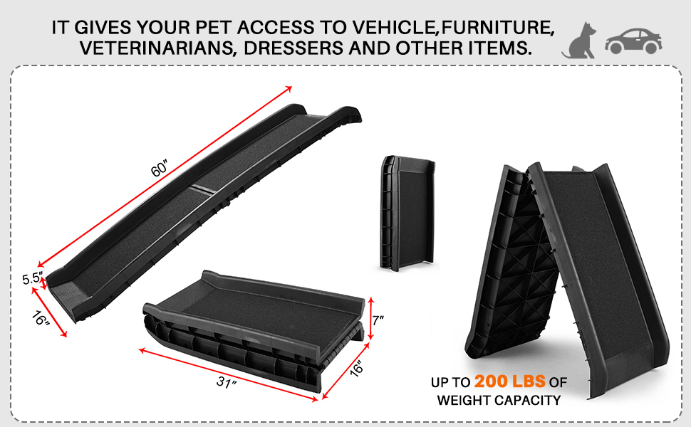 Coziwow 61″L Portable Folding Non-Slip Pet Dog Ramp For Car with Stable Secure Sloping Pads, Water-Proof Sandpaper a926b2e0 cfe4 40c2 b565 09d756d56261. CR00970600 PT0 SX970 V1