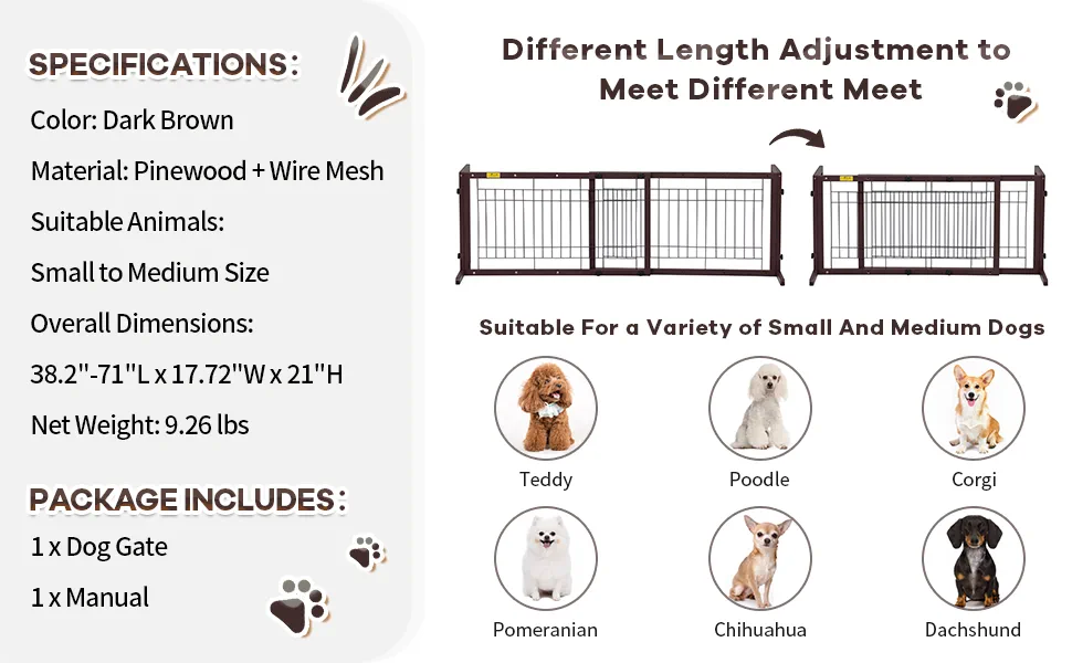 Coziwow Adjustable Freestanding Indoor Dog Gate, Pine Wood Safety Pet Fence, Dark Brown b3d465bb bfec 40d6 a42e 5dd5ba6f05eb. CR00970600 PT0 SX970 V1