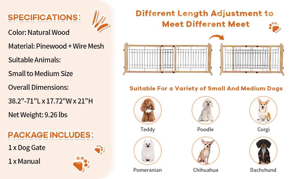 Coziwow Adjustable Freestanding Indoor Dog Gate, Width 38" to 71", Pinewood Safety Dog Fence, Suitable for Small to Medium，Natural Wood b68e59e7 5adf 4459 89a5 9c05e021f30c. CR00970600 PT0 SX970 V1