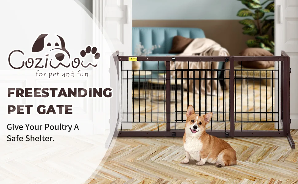 Coziwow Adjustable Freestanding Indoor Dog Gate, Pine Wood Safety Pet Fence, Dark Brown c78de0ee fb3a 41aa b4dc e6a3e6d5782c. CR00970600 PT0 SX970 V1