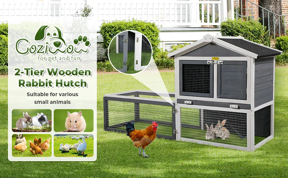 Coziwow Wooden 2 Story Rabbit Hutch Hamster Cage with Asphalt Top, 3 Lockable Door and Ventilated Mesh Wall ccb49881 445d 4016 9d15 437cd72ab76c. CR00970600 PT0 SX970 V1
