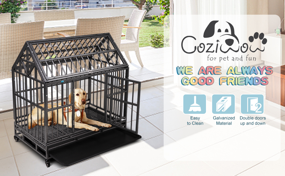 Coziwow 42" Heavy Duty Metal Dog Crate with a Gable Roof, High-End Stylish Dog Crate, 4 360-Degree Rotating Casters, For Small to Large Dog cee682cd 554c 47ae baf0 0e0a06140bbb. CR00970600 PT0 SX970 V1
