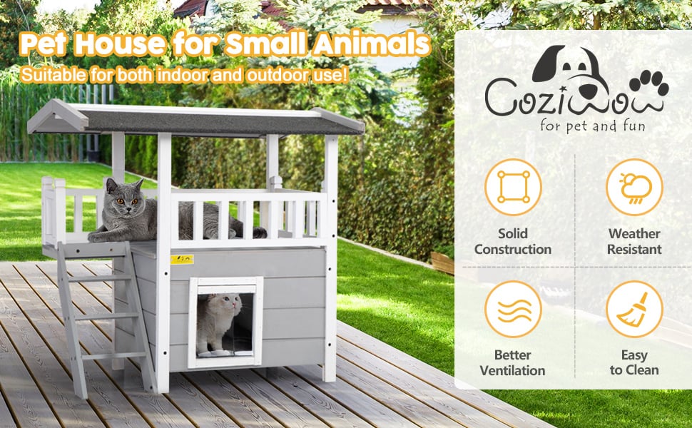 2-Tier Wood Pet Dog Cat House with a Roofed View Deck d8007ec2 b0a9 415e b5f9 7665a6a34e72. CR00970600 PT0 SX970 V1