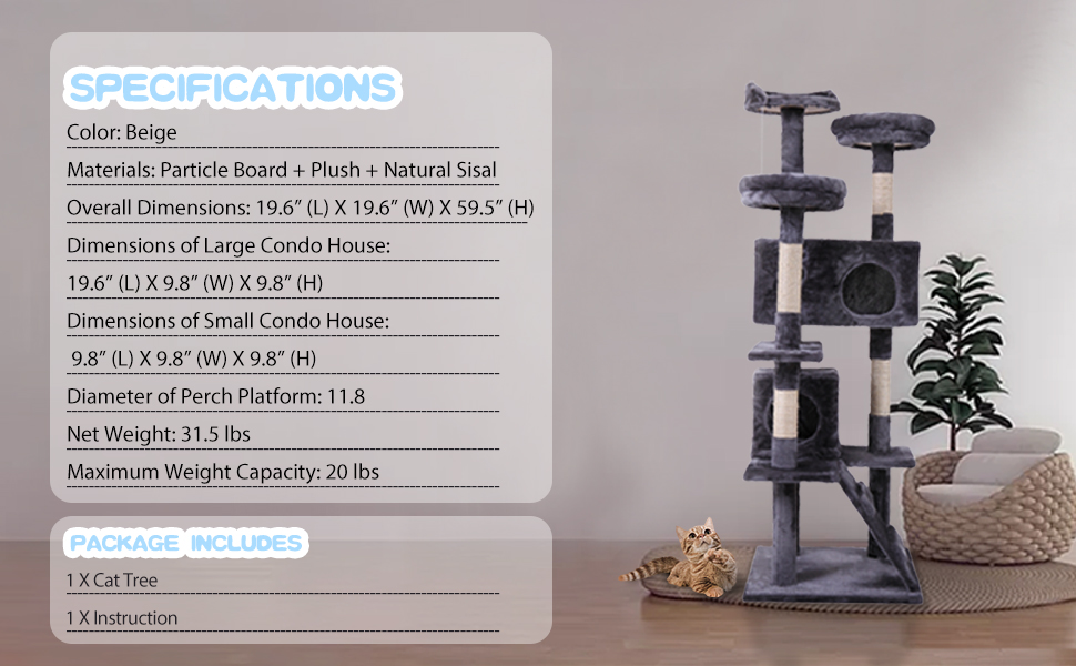Coziwow 60" Multi-Level Cat Tree Tower Kitten Condo House with Scratching Posts, Gray d84c82d0 6465 40da 903d 5977faefdce9. CR00970600 PT0 SX970 V1