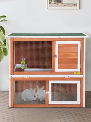 35″L 2-Tier Wood Waterproof Rabbit Hutch, Guinea Pig Cage, Indoor/Outdoor, For 1-2 Small Animals, Orange d8b77780 205c 47af 8198 7cbf03e50fc7. CR00300400 PT0 SX300 V1 1