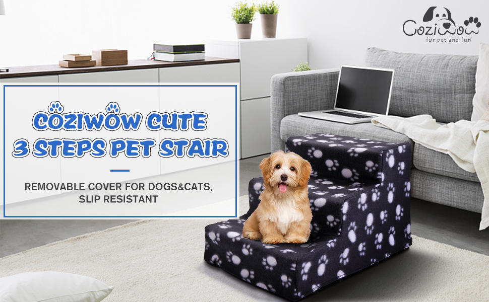 Coziwow 11.7"H 3-Step Light-Weight Dog Stair Climber with Non Slip Paw Prints Slipcover, Sturdy Plastic Frame, Black db839376 0305 4a2f 8ef6 f412e362def9. CR00970600 PT0 SX970 V1