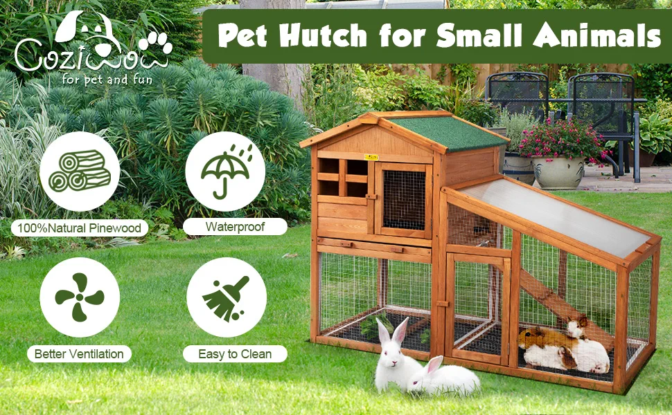 Coziwow 2-Story Wooden Rabbit Hutch, Indoor And Outdoor Bunny Cage Chicks Coop W/ Leak-Proof Tray and 2 Removable PVC Layers, Orange e15cd8bf 8914 45ed 8cad e4491204dd7c. CR00970600 PT0 SX970 V1