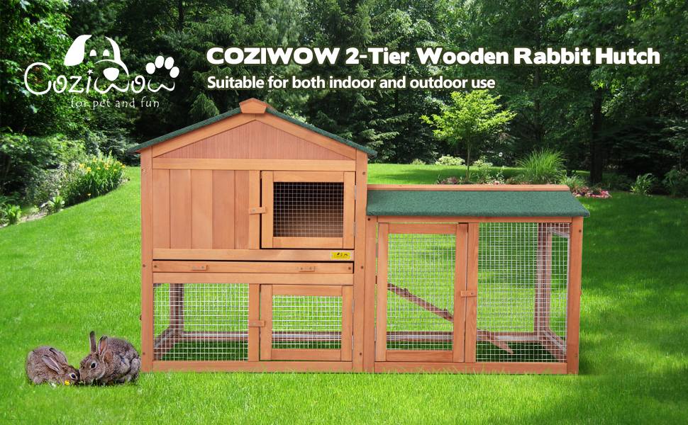 Coziwow 2-Tier Wooden Large Rabbit Hutch Bunny Cage Rooster Run Pen W/Openable Roof, Removable Tray, and Ventilated Mesh, Orange e3dd800f 8125 443e b496 fc66885466b1. CR00970600 PT0 SX970 V1