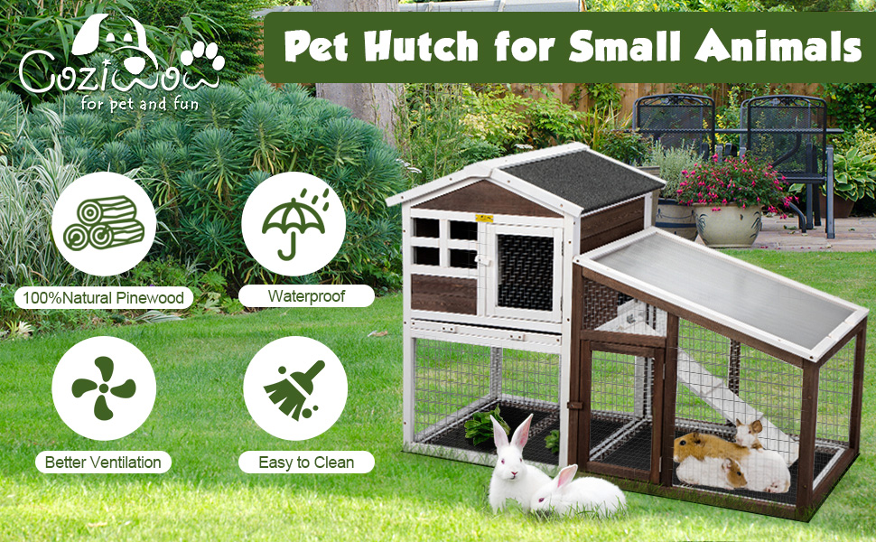 Coziwow 2-Story Wooden Rabbit Hutch, Indoor and Outdoor Bunny Cage Chicken Coop W/ Pull Out Tray, Brown f995ae46 2c64 4330 b71c d5fa96bb5069. CR00970600 PT0 SX970 V1