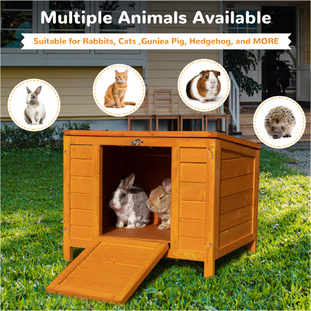 24″L Wooden Rabbit Hutch, Pet House for Cat Chicken Guinea Pig, Outdoor/Indoor, For 1 Pet 图文1