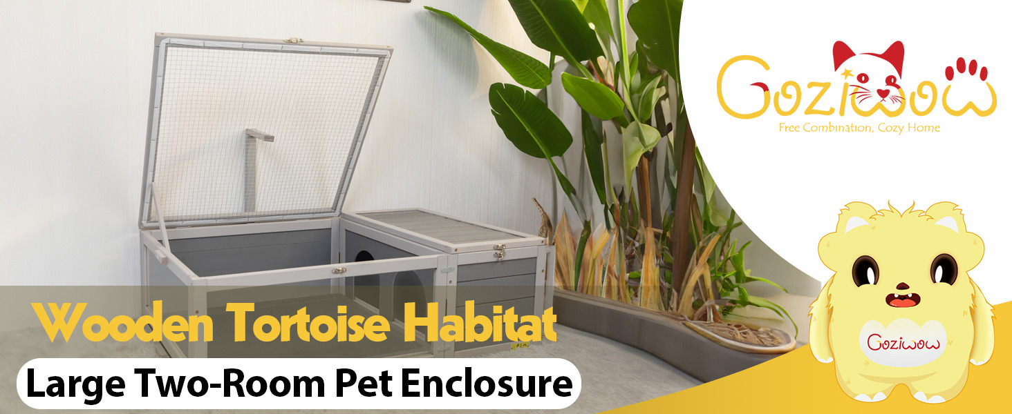 Wooden Indoor Tortoise Enclosure| Reptile Cage For Small Animals With 2 Trays, Gray 画板 1 1