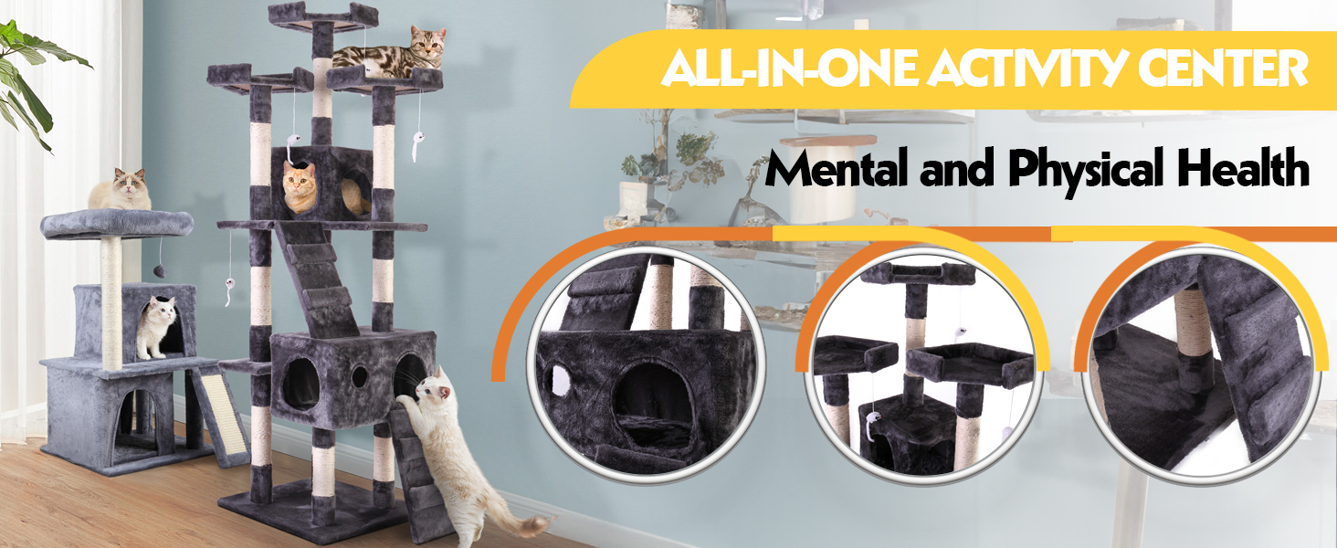 67″ Multi-Level Cat Tree Tower Kitten Condo House With Scratching Posts, Grey 画板 1 拷贝 3 5