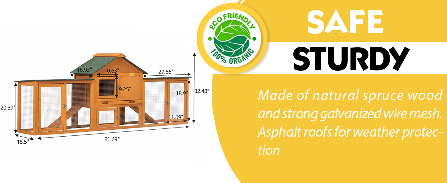 82"L Extra-Large Wooden Rabbit Cage With Double Runs, for 2-3 Bunnies 画板 1 拷贝 9 Chicken Coop