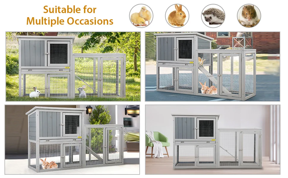 Coziwow Outdoor Large Rabbit Hutch Wooden Pet Bunny House Cage with Ventilation Gridding Fence and Cleaning Tray, Gray 06f4b158 9807 4a0c abc7 718c96a6d928. CR00970600 PT0 SX970 V1