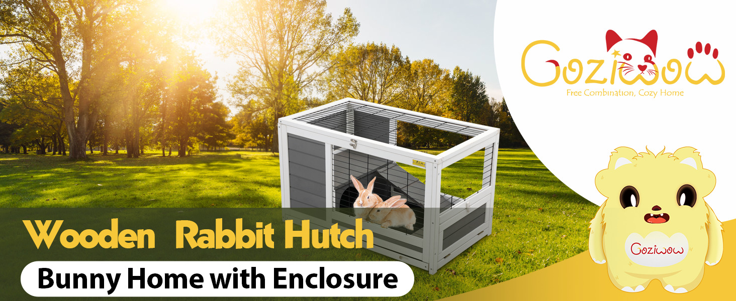 35″L Wooden Indoor Rabbit Hutch Guinea Pigs Cage with Removable Tray, For 1-2 Pets, Gray 1 1 9