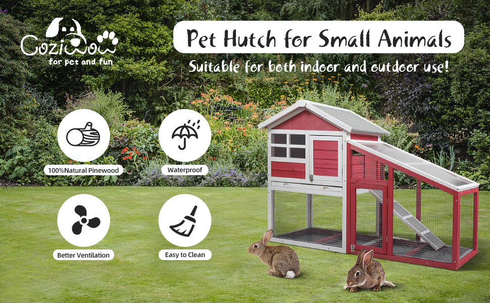 Coziwow Wooden 2 Story Rabbit Hutch Animal Pet Cage with Waterproof Roof, Pull Out Tray and UV Resisting Panels, Red+White 121dd205 b731 42f4 9311 91319dc7f0a5. CR00970600 PT0 SX970 V1