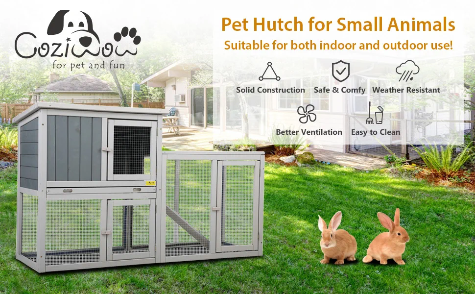 Coziwow Outdoor Large Rabbit Hutch Wooden Pet Bunny House Cage with Ventilation Gridding Fence and Cleaning Tray, Gray 13cd3a0a 511d 448a a767 f5c3a11163bc. CR00970600 PT0 SX970 V1