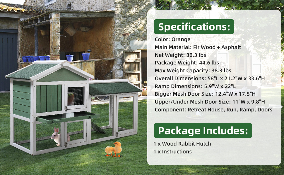 Coziwow 58″L 2-Tier Wooden Large Bunny House With Asphalt Roof, Green+White 1e52011e 0d3c 44f1 bdc7 4f96626171f6. CR00970600 PT0 SX970 V1