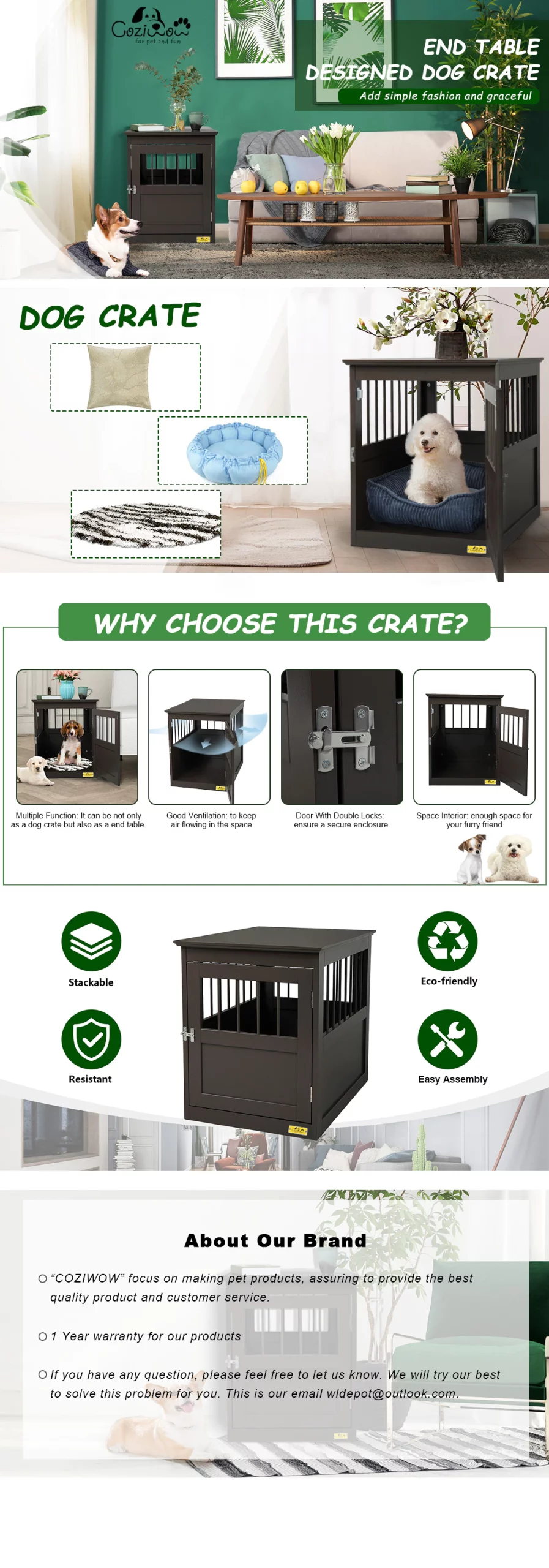 Coziwow Luxury Wooden Dog Crate Furniture End Table with Door, Portable Small Dog House Indoor Use, with Waterproof Brown Lacquer Finish 2849204 scaled