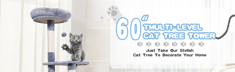 Coziwow 58" 4-Tier Cat Climbing Tree Tower Condo, Multi-Level Activity House Kitty Play Tower with Scratching Posts, Light Gray 2da66c41 1283 45d8 a8ed c0a0efe244bc. CR00970300 PT0 SX970 V1