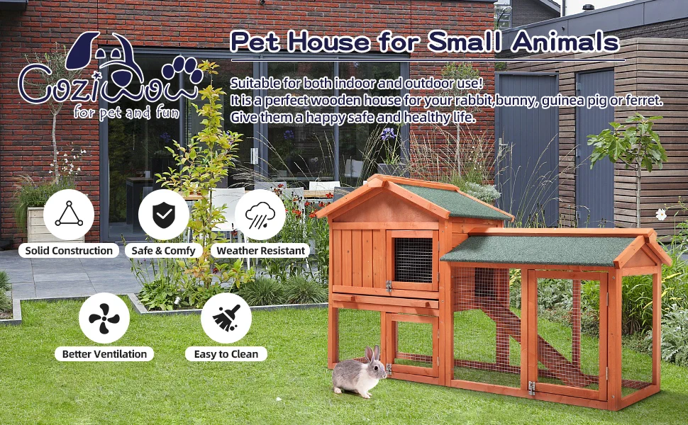 Coziwow 58"L 2-Tier Outdoor Wooden Large Rabbit Hutch Chicken Pet House with Asphalt Roof and Ventilated Resting Room, Orange 3e5a1f2b 322b 469d ac8b efeb5bdbaa2b. CR00970600 PT0 SX970 V1