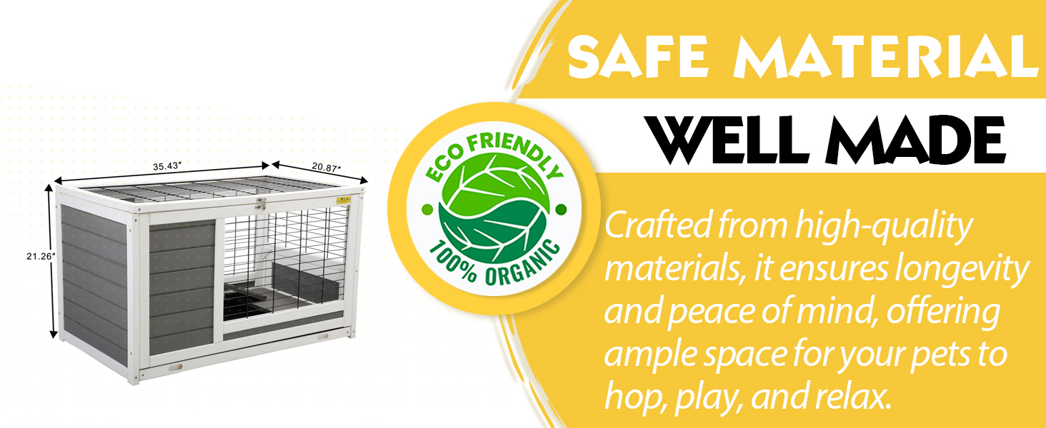 35″L Wooden Indoor Rabbit Hutch Guinea Pigs Cage with Removable Tray, For 1-2 Pets, Gray 4 2