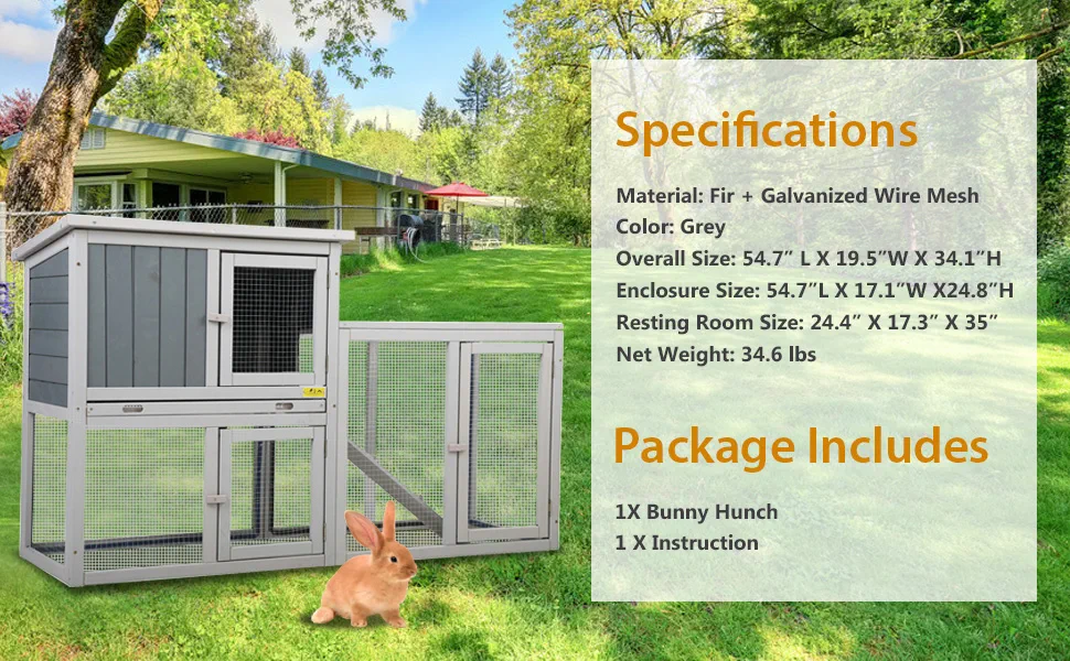 Coziwow Outdoor Large Rabbit Hutch Wooden Pet Bunny House Cage with Ventilation Gridding Fence and Cleaning Tray, Gray 4ca005c4 18d0 4e5c a714 b69802df3e71. CR00970600 PT0 SX970 V1